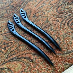 3 Etsy Hair Sticks wooden dark dark brown black new 7 1/2 inches Set of 3 sticks